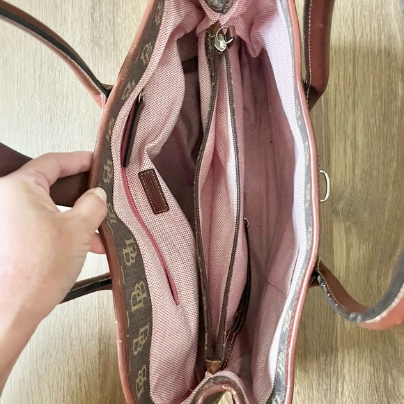 Dooney & Bourke Signature Jacquard Brown Tan Logo Canvas Satchel Purse Classic M - Picture 8 of 12